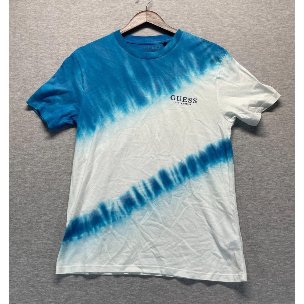 Guess Los Angeles Crew Neck T Shirt Mens Small Blue White Tie Dye Cotton Logo